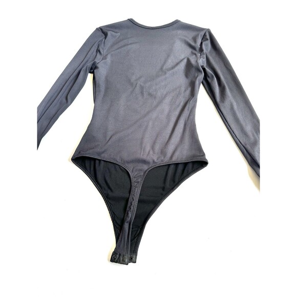 Free People Victoria Long Sleeve Ribbed Body Suit Women’s XS Grey V Neck Snap - Picture 10 of 12